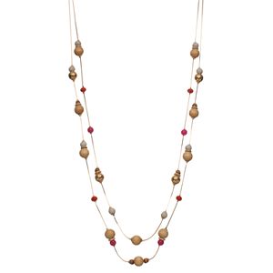 Long Wooden Bead Double Strand Station Necklace