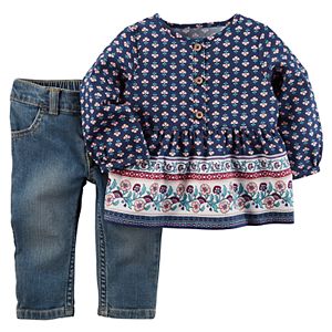Baby Girl Carter's Floral Henley Top & Jeans Set