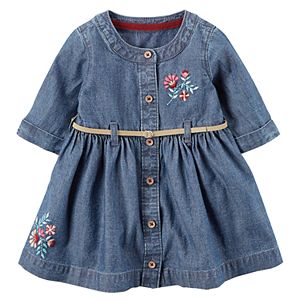 Baby Girl Carter's Floral Embroidered Chambray Dress