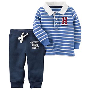Baby Boy Carter's Striped Polo & Graphic Fleece Pants Set