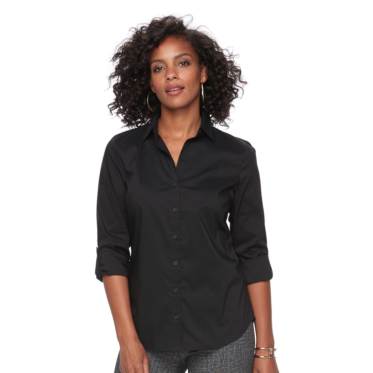 womens black button down dress shirt