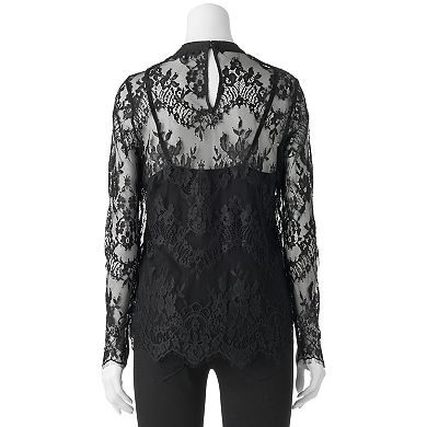 Juniors' Liv-On Embroidered Print Lace Top