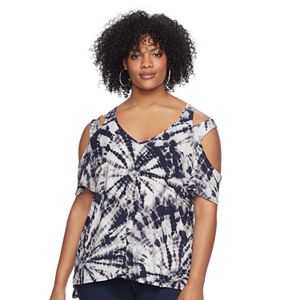 Plus Size Rock & Republic® Strappy Cold-Shoulder Tee