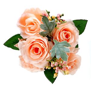 Darice Indoor \/ Outdoor 4-Stem Artificial Peach Rose Flower Arrangement