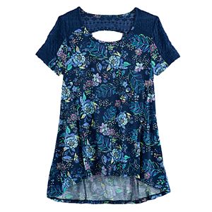 Girls 7-16 & Plus Size Mudd® Lace-Pieced Keyhole Swing Tee