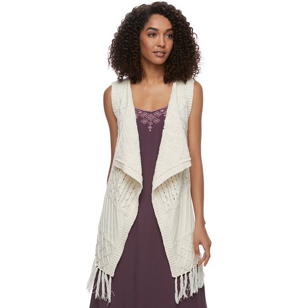 Women's Sonoma Goods For Life® Cable-Knit Fringe Vest