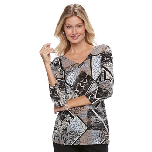 Women's Dana Buchman Print Bias Cut V-Neck Top