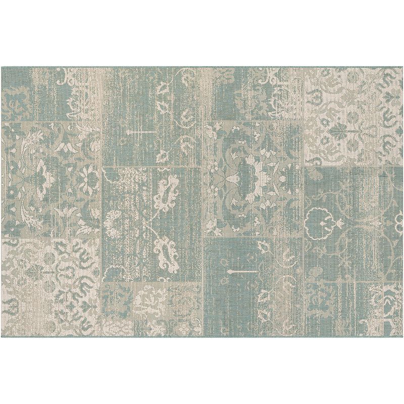 Couristan Afuera Country Cottage Patchwork Indoor Outdoor Rug, Green, 5X7.5 Ft