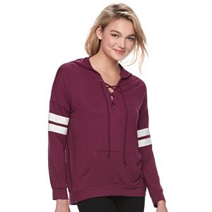 Juniors' Pink Republic Lace-Up Long Sleeve Hoodie