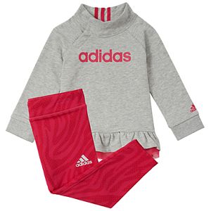 Baby Girl adidas Mockneck Ruffle Hem Pullover & Leggings Set