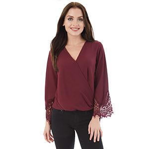 Juniors' IZ Byer Lace Faux-Wrap Top