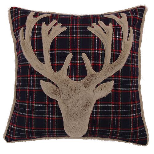 Levtex Lodge Navy Plaid Faux Fur Deer Throw Pillow