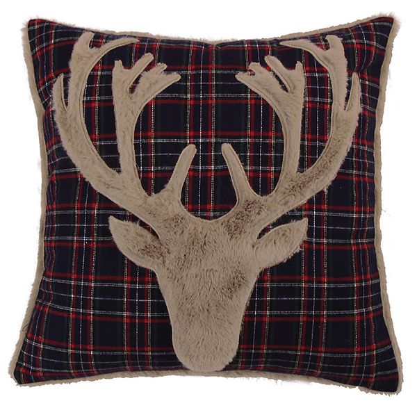 Levtex Home Lodge Navy Plaid Faux Fur Deer Throw Pillow