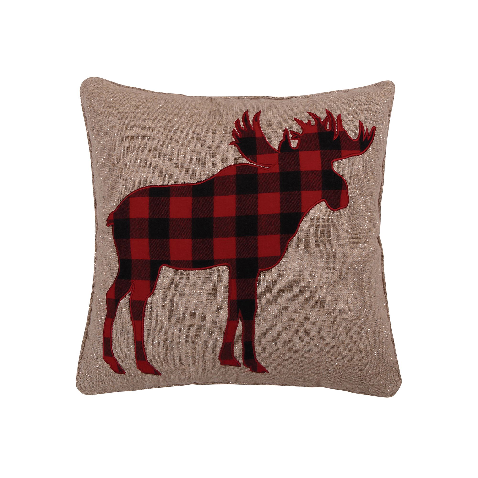 Levtex Home Lodge Red Plaid Moose Throw Pillow, Natural