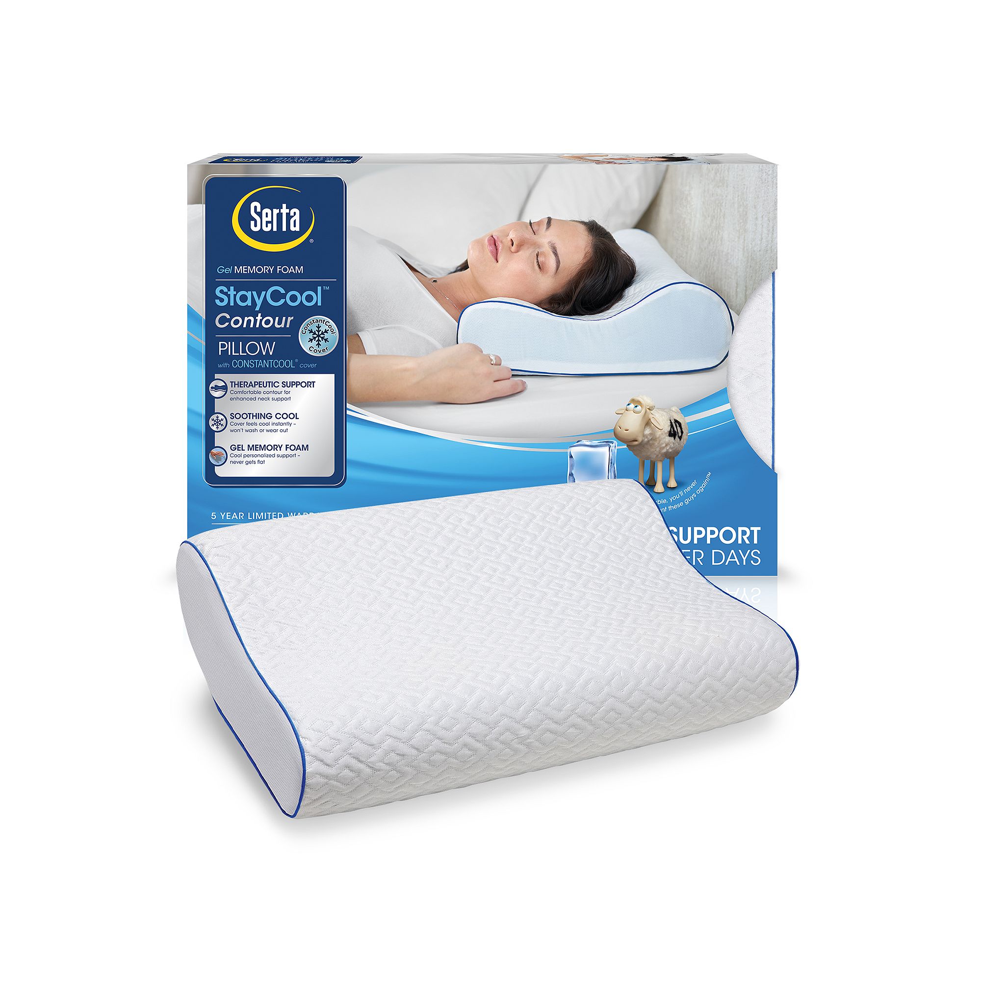 Serta® Stay Cool Gel Memory Foam Contour Pillow, Blue