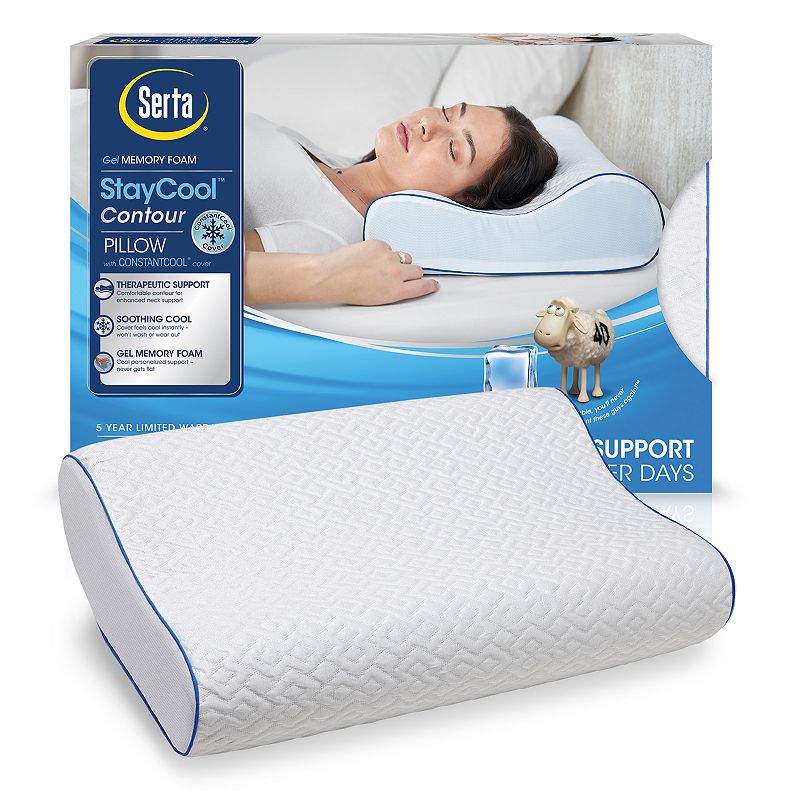 Serta Stay Cool Gel Memory Foam Contour Pillow, Blue, Standard