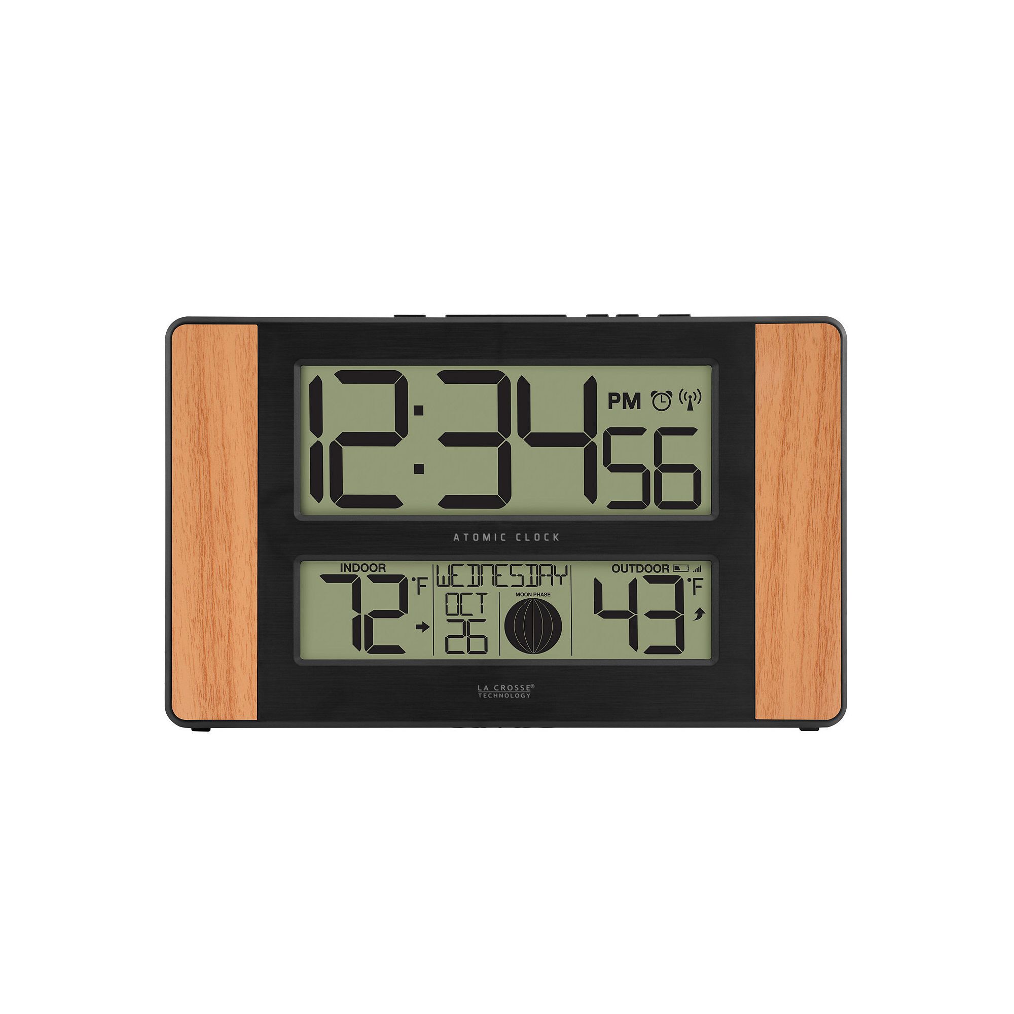 La Crosse Technology Atomic Digital Wall Clock with Wood Side Panels, Multi