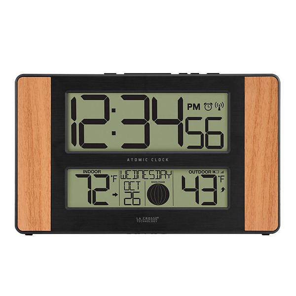 La Crosse Technology Atomic Digital Wall Clock with Wood Side Panels