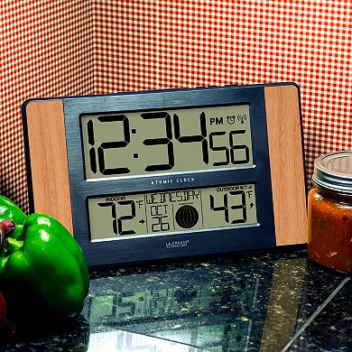 La Crosse Technology Atomic Digital Wall Clock with Wood Side Panels