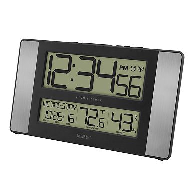 La Crosse Technology Atomic Digital Wall Clock with Indoor Temperature & Humidity 