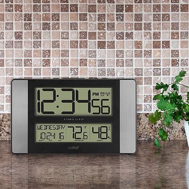 La Crosse Technology Atomic Digital Wall Clock with Indoor Temperature & Humidity 