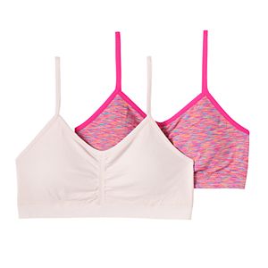 Girls Maidenform 2-pk. Space-Dyed & Solid Seamless Ruched Bras