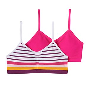 Girls Maidenform 2-pk. Stripe & Solid Seamless Ruched Bras