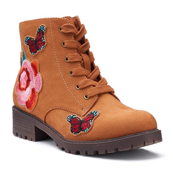 SO Kayla Girls Combat Boots Tan Floral Kids size 5 NEW 