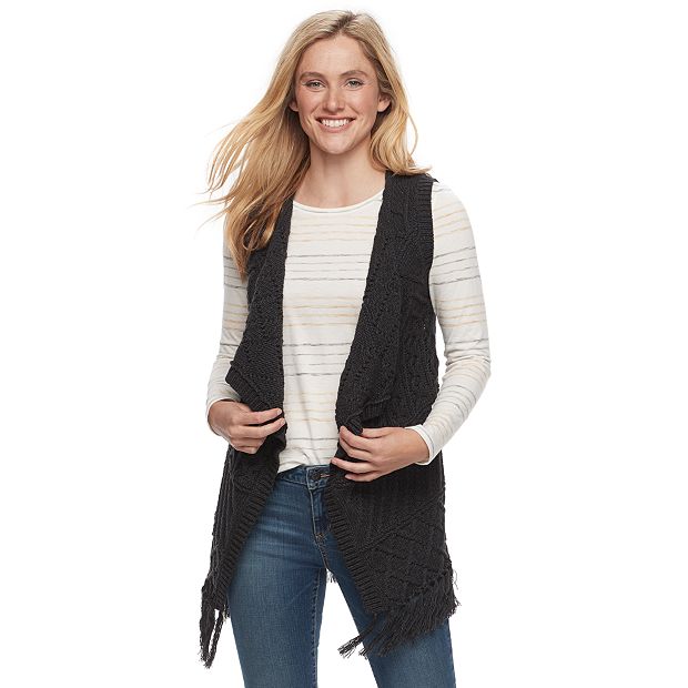 Petite Sonoma Goods For Life® Cable Knit Fringe Vest