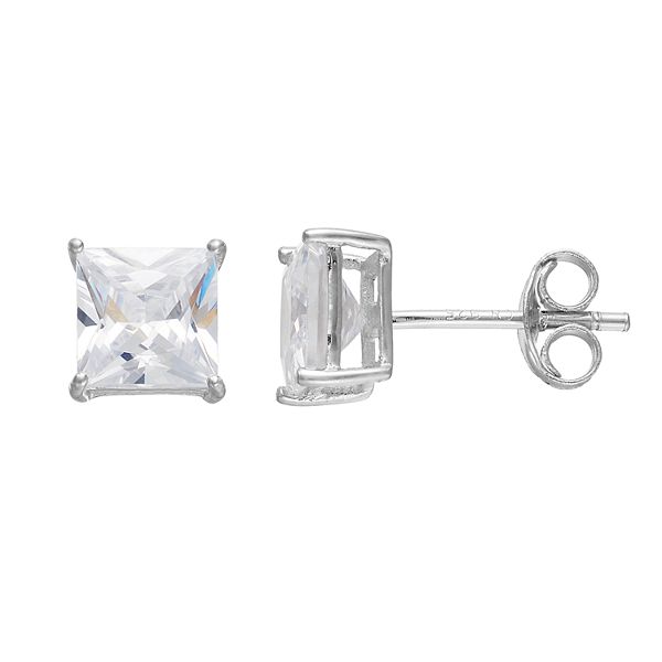 PRIMROSE Sterling Silver Cubic Zirconia Square Stud Earrings