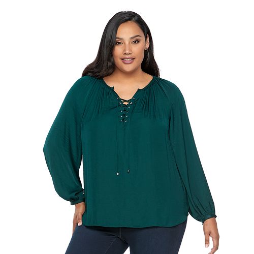 Plus Size Jennifer Lopez Lace-Up Blouse