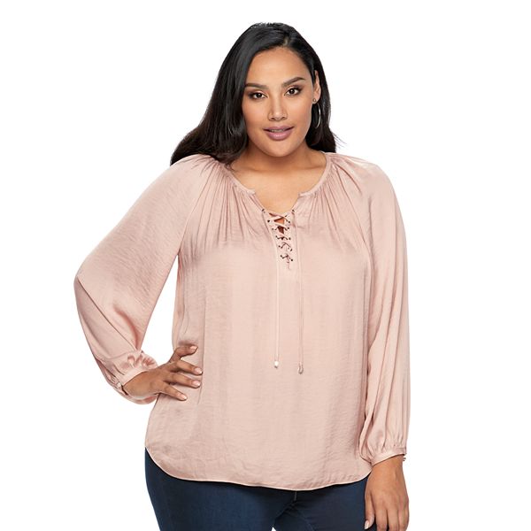 Plus Size Jennifer Lopez Lace-Up Blouse