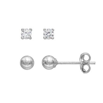 PRIMROSE Sterling Silver Cubic Zirconia Ball Stud Earring Set