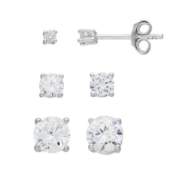 PRIMROSE Sterling Silver Cubic Zirconia Stud Earring Set