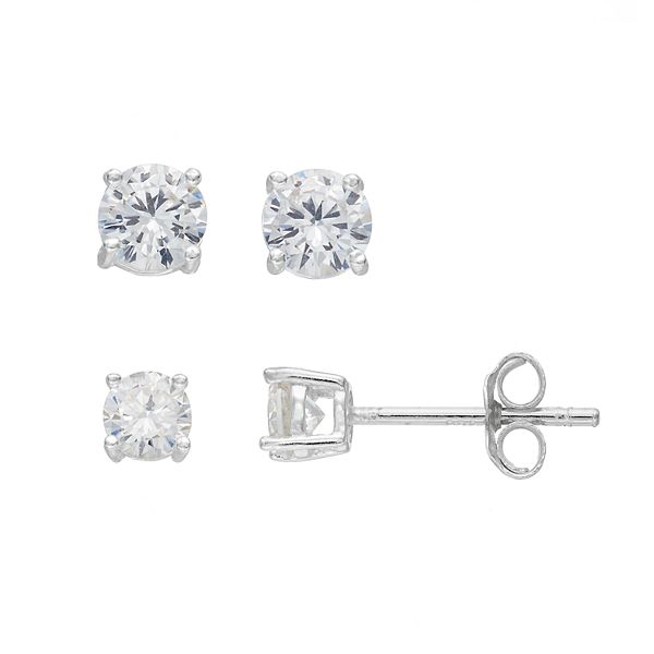 PRIMROSE Sterling Silver Cubic Zirconia Stud Earring Set