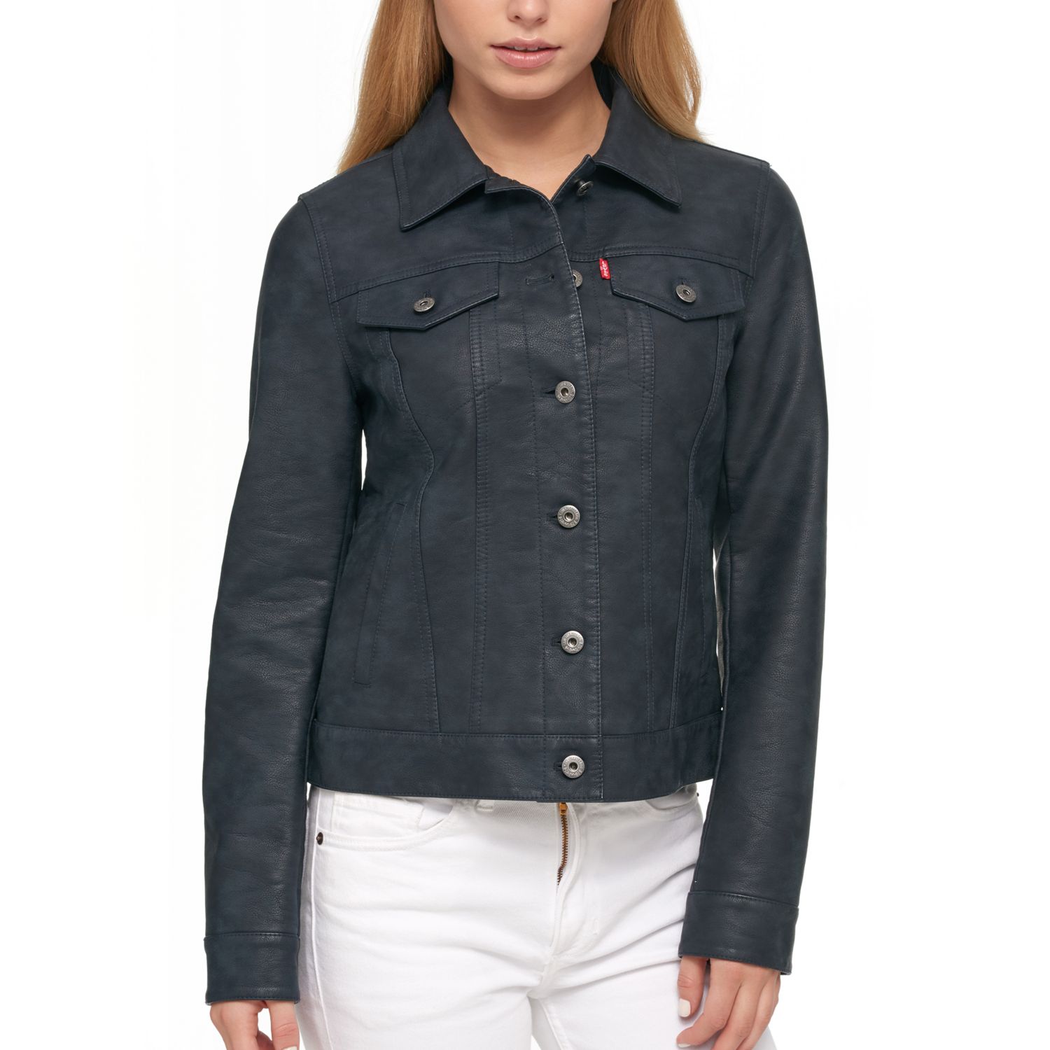 levi's faux leather trucker jacket womens