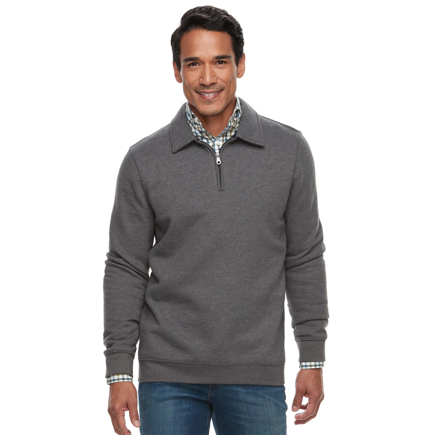 Veste pull homme Croft & Barrow gris polaire douce 1/4 fermeture