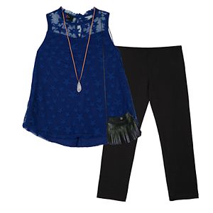 Girls 7-16 IZ Amy Byer Star Mesh Top & Leggings Set with Crossbody Purse & Necklace