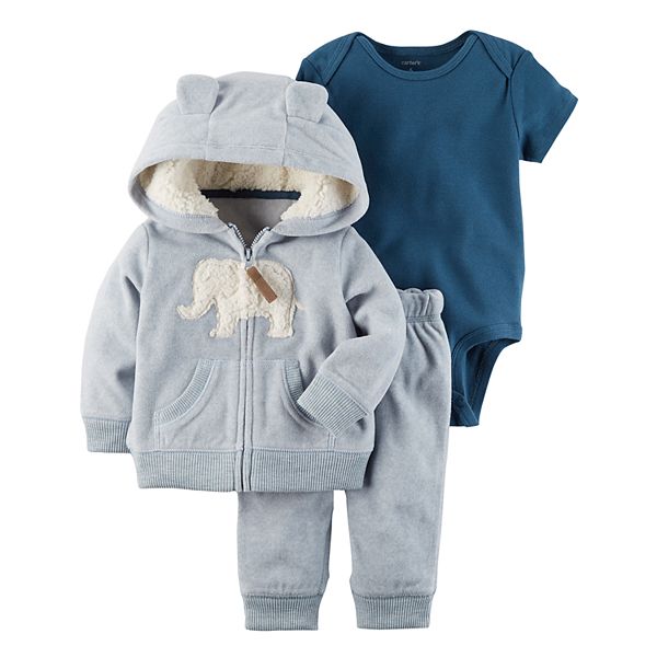 Baby Boy Carter's Sherpa Elephant Jacket, Bodysuit & Pants Set
