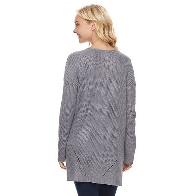 Juniors Pink Republic Pointelle Open Front Cardigan