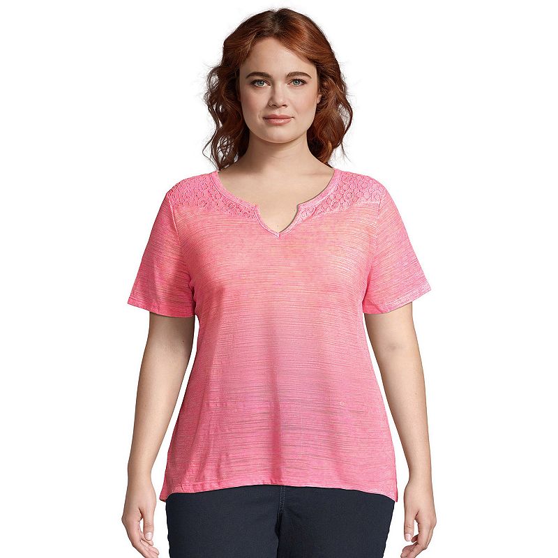 UPC 617914360443 product image for Plus Size Just My Size Lace Inset Slub Peasant Top, Women's, Size: 1XL, Med Pink | upcitemdb.com