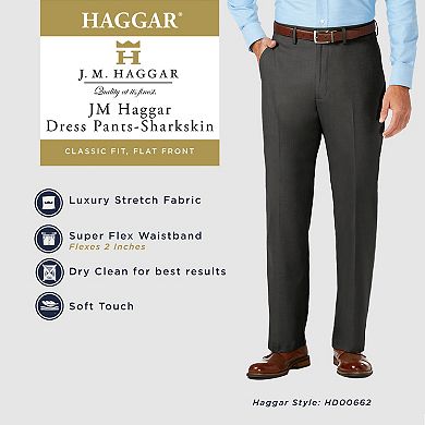 Men's J.M. Haggar Premium Classic-Fit Stretch Sharkskin Flat-Front Superflex Waist Dress Pants