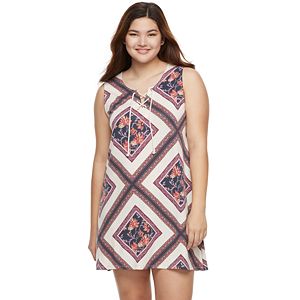 Juniors' Plus Size About A Girl Lace-Up Swing Dress
