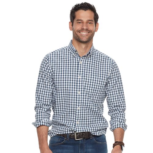 Men's SONOMA Goods for Life® Modern-Fit Checked Stretch Poplin Button ...