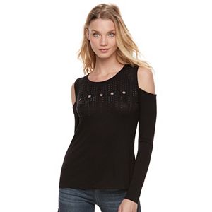 Women's Rock & Republic® Embellished Cold-Shoulder Tee