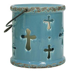 Stonebriar Collection Ceramic Cross Lantern Candle Holder
