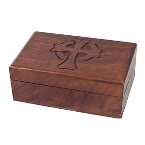 Stonebriar Collection Carved Cross Wood Box Table Decor
