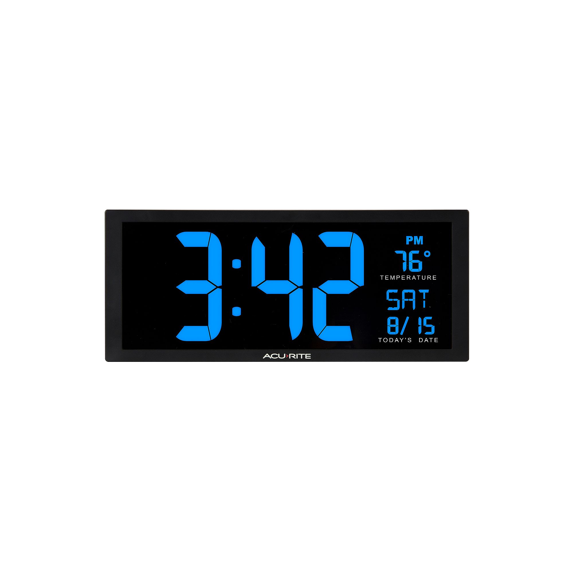 AcuRite Oversized LED Clock with Indoor Temperature, Blue