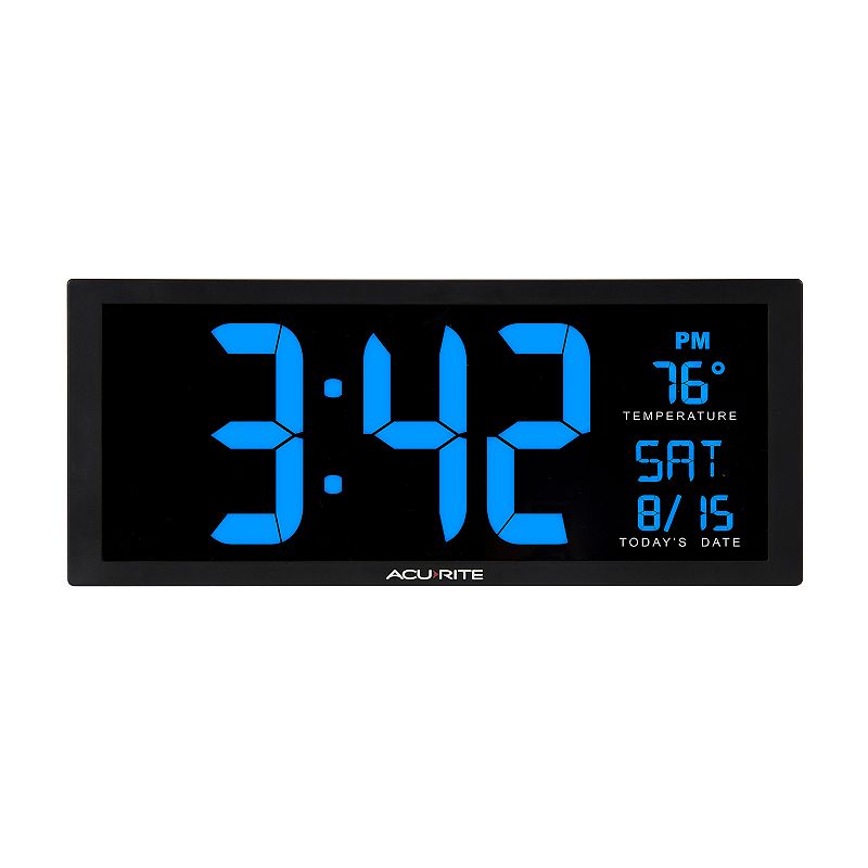 AcuRite Oversized LED Clock with Indoor Temperature, Blue