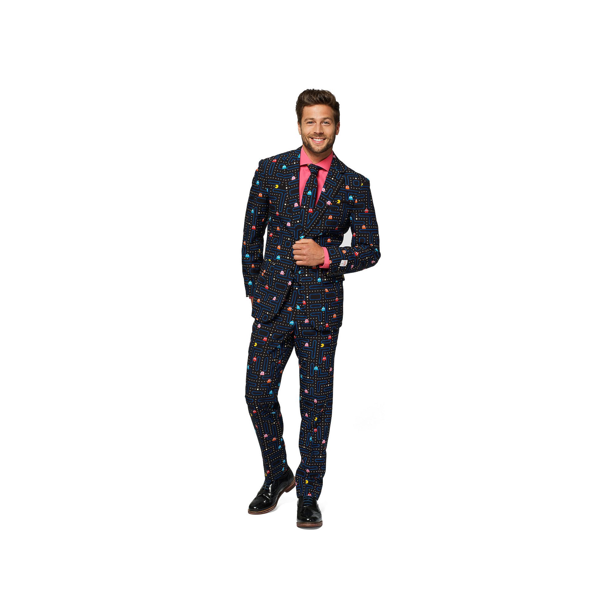 Mens OppoSuits Pac-Man Slim-Fit Suit & Tie Set, Size: 36 - Regular, Black
